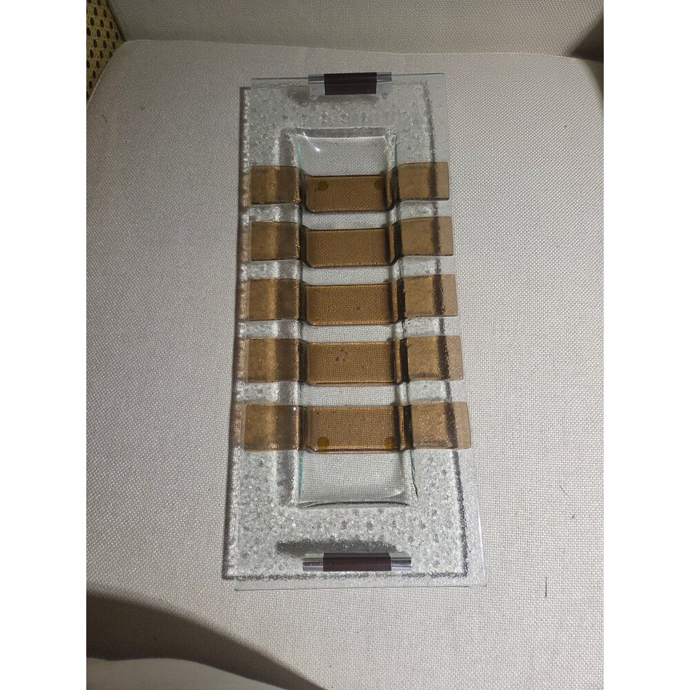 Hand Made Mid-Century Modern Clear and Bronze Textured Glass Tray 16" x 17"